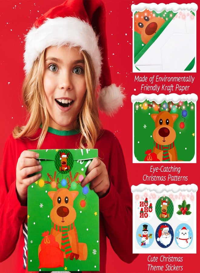 تاوباري مجموعة تاوباري من 24 كيس هدايا ورقي لعيد الميلاد مع ملصقات - أكياس رجل الثلج، وسانتا كلوز، والحلوى، والبسكويت لتوزيعات حفلات الأعياد - Image 3